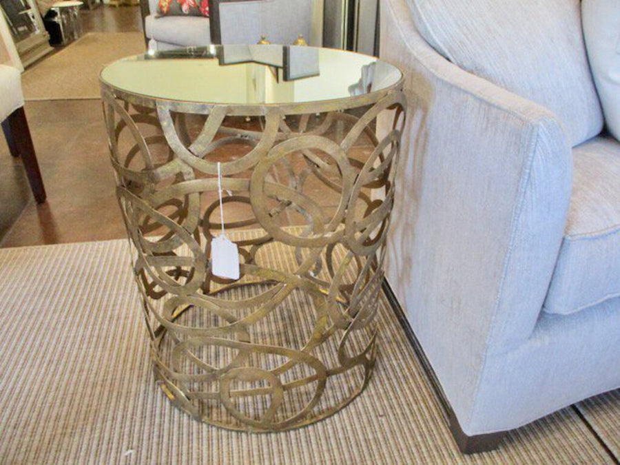 Gold Metal Accent Table w/ Mirrored Top 20" Diam x 25"T
