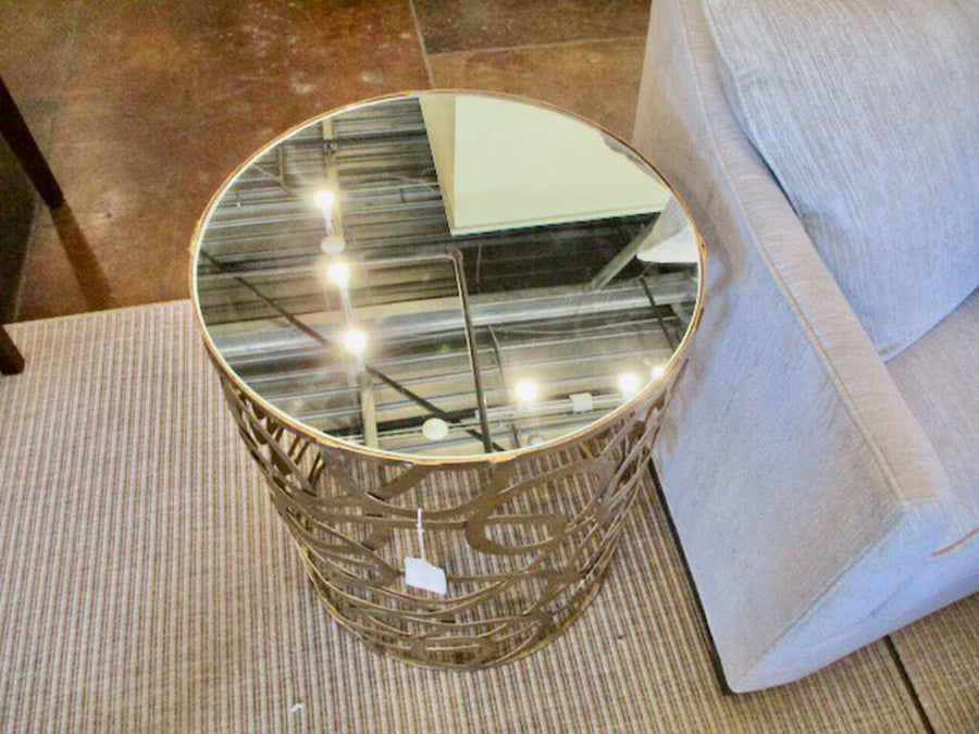 Gold Metal Accent Table w/ Mirrored Top 20" Diam x 25"T