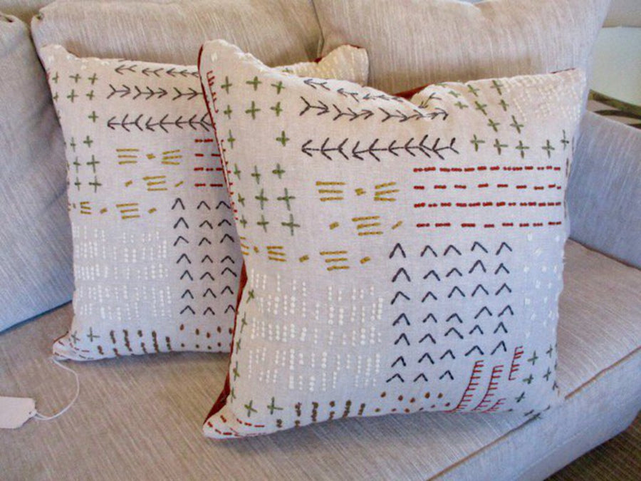 Pair Of Custom Pillows In Zinc Textiles "Frome Autumn" Fabric