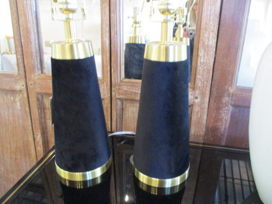 Pair Of Black Velvet Lamps 21.5"Tall to finial