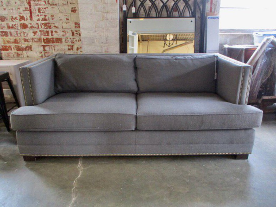 Mitchell Gold Keaton Sofa In Dark Grey With Brass Nailheads 79"L x 44"D x 34"T
