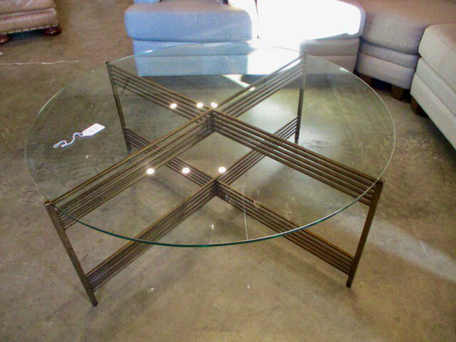 Round Glass Top Coffee Table w/ Iron Base 48" Dia. x 19.5"T