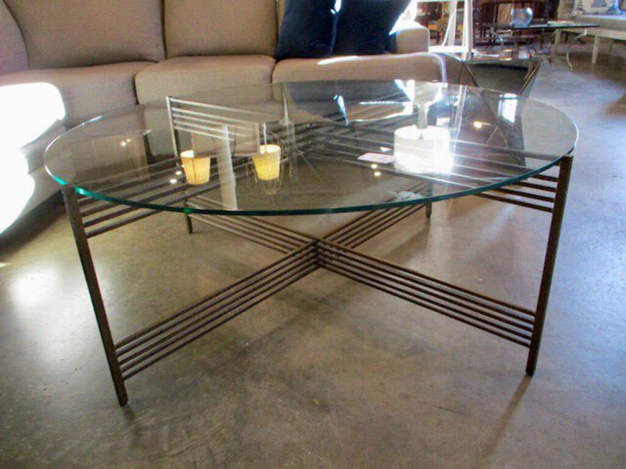 Round Glass Top Coffee Table w/ Iron Base 48" Dia. x 19.5"T