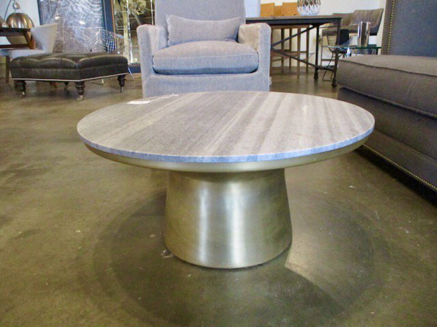 Brass Coffee Table w/ Round Marble Top 30.5" Diameter x 15"T