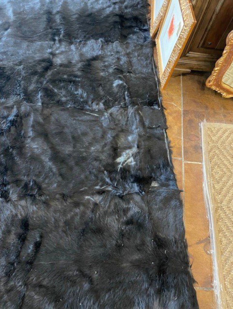 Large 9' x 9' Minotti Alps Black Sheepskin Rug As Is (some worn areas)