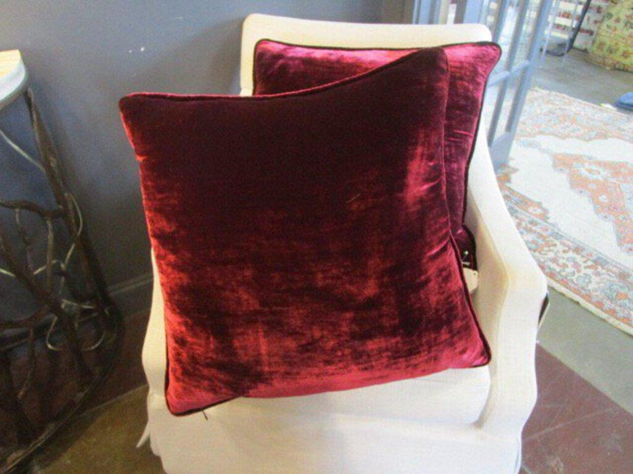 Pair Of Velvet Maroon Pillows - Sarah Cyrus Furniture Consignment 